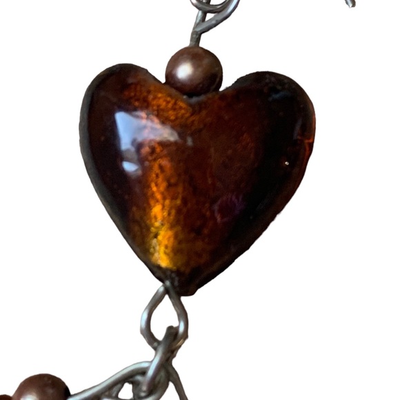 Amber Glass Heart & Glass Bead Cluster Dangle Pierced Earring Woman’s Jewelry - Picture 9 of 11
